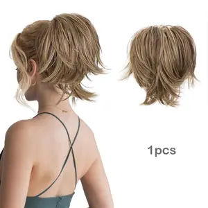 Short Curled Wig with Clip-In Ponytail, Wavy Ponytail Extension, Stylish Hairpiece for Any Skin Tone & Face Shape, Perfect for Everyday Use, Curly Ponytail Extensions