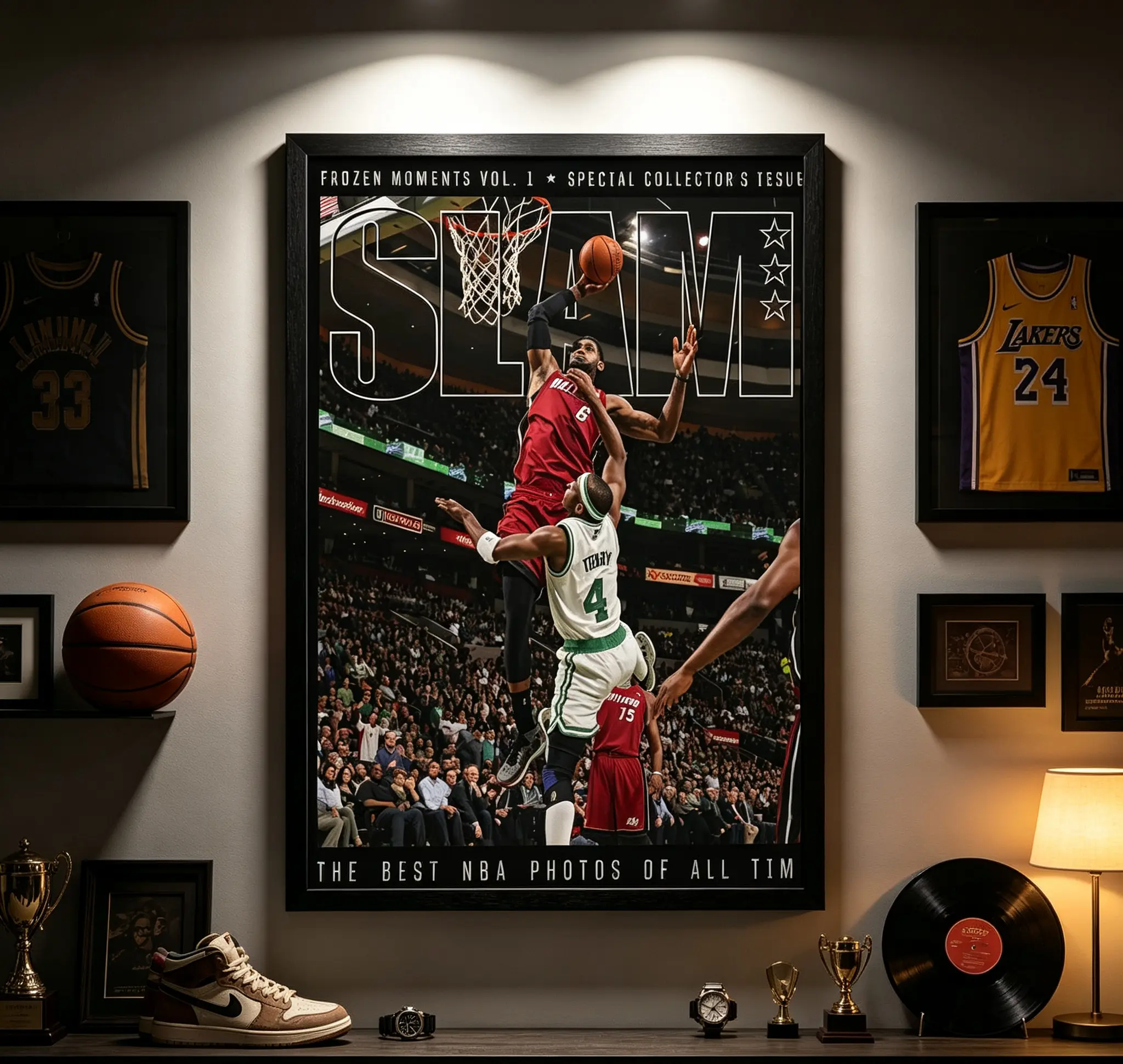 LeBron James Miami Heat Basketball Poster, LBJ SLAM Cover Style Wall Art, NBA Inspired Sports Print for Bedroom, Man Cave, Game Room & Basketball Fan Decor