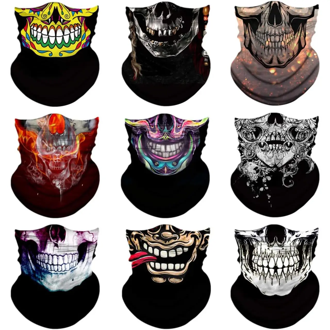 9 Pieces Seamless Face Scarf Head Wraps Headwear Bandana Headband Balaclava Skull Neck Gaiter