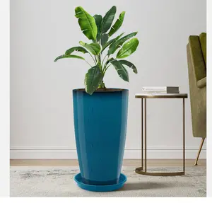Tall Flower Pot 21" Round Planter with Drainage Hole & Saucer For Outdoor Indoor