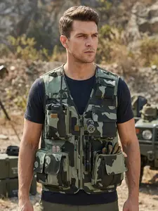 Men's Camo Tactical Vest, Multi-Pocket Sleeveless Workwear, Breathable Mesh Lining, Ideal for Fishing and Outdoor Photography