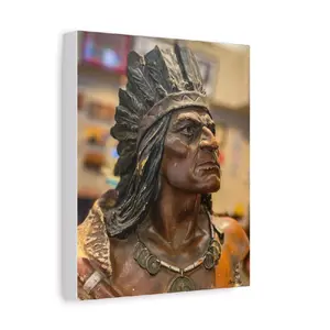 Bronze Native Chief Sculpture Matte Canvas Wall Art - Detailed Indian Leader Statue for Home Decor