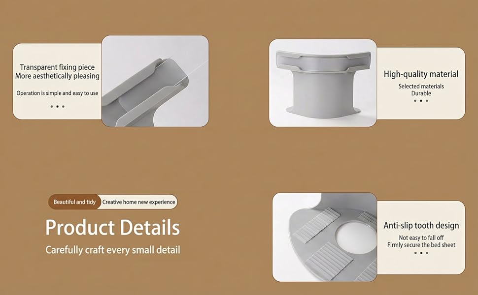 4-Point Bed Sheet Holder with Non-Slip, Stable Design - Hidden Snap Clips for Secure Bedding, Easy Installation, Durable Polypropylene (PP) Material, Available in White & Gray, Bed Sheet Holder, Smooth End, Robust Build