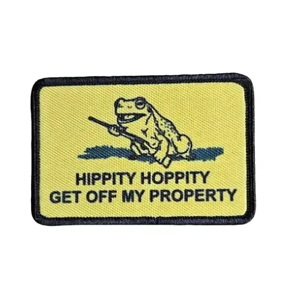 Hippity hoppity get off my property Gadsden flag meme 2"x3" removable morale patch with hook and loop backing