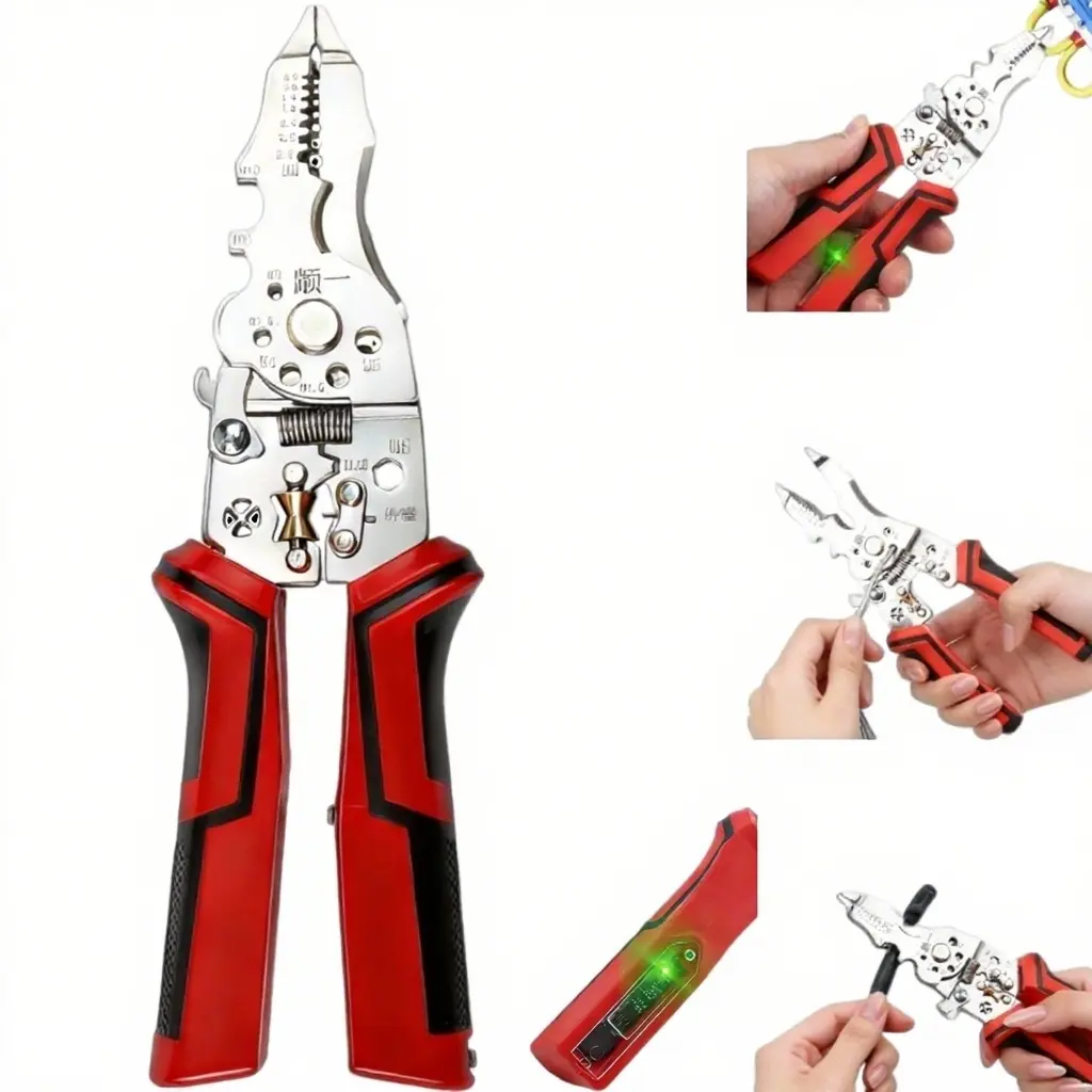 16-in-1 Multi-Function Wire Stripper Pliers with Voltage Tester, Manual Hand Tool for Cutting, Stripping, Crimping, Twisting, Bending Wires, Home Repair Use
