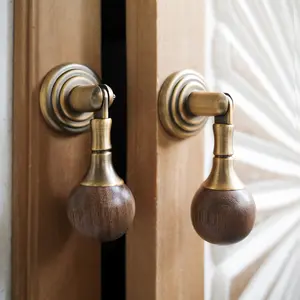 1 Vintage Walnut Wood Ball Handle, Zinc Alloy Base - Bronze, Brushed Metal Drawer Knob, Suitable Kitchen Cabinets, Dressers, Wardrobes, and Drawers - Durable Wood and Metal Structure, Easy to Install, Drawer Handle, Classic Design