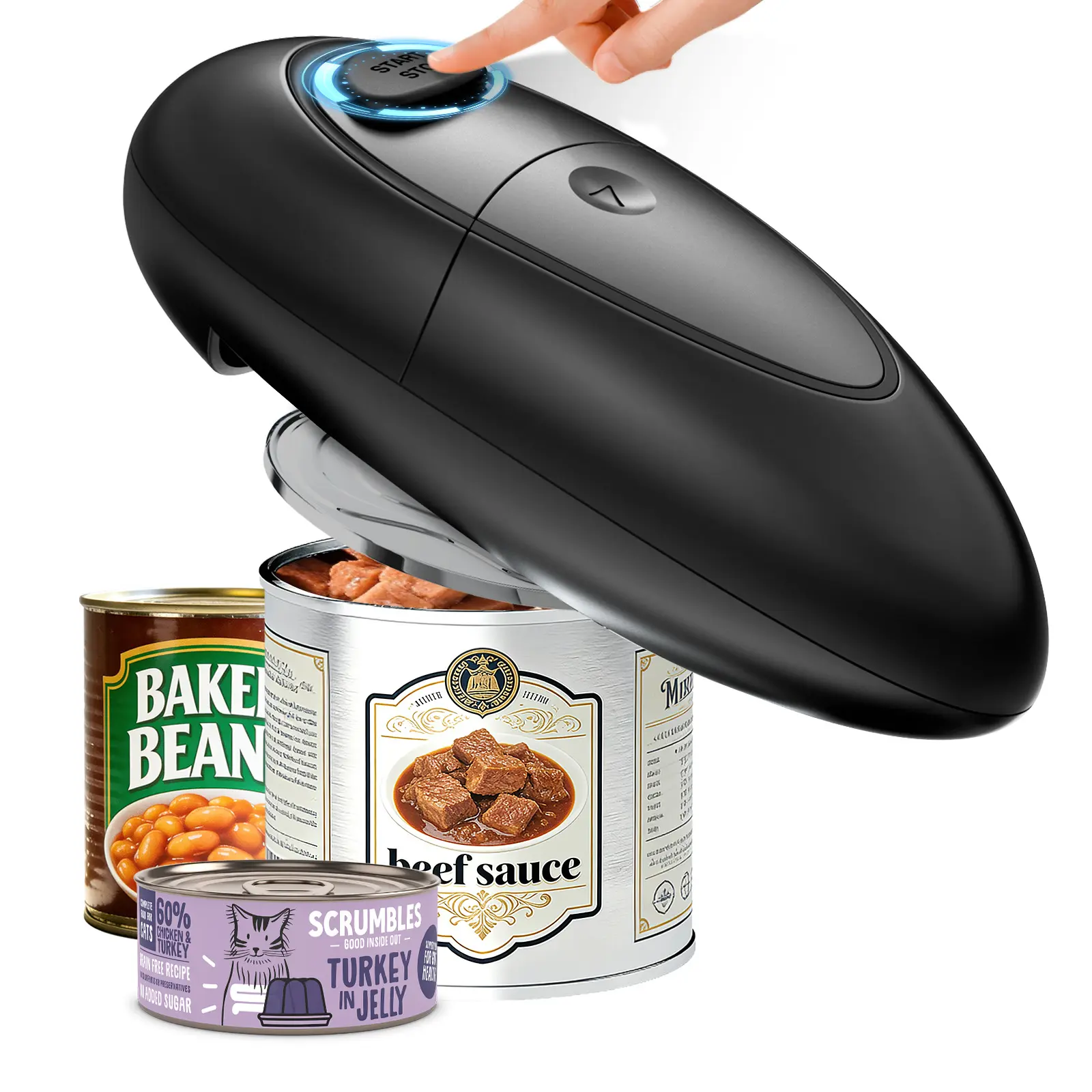 Phueut Automatic 1-Touch Electric Can Opener - Battery-Operated Handheld Kitchen Gadget with Smooth Edge Blade, Food-Safe Lid Removal, Universal Can Size Fit for Seniors with Arthritis