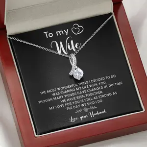 To My Wife Necklace, Sharing Life Strong Love Message Jewelry, Husband To Wife Anniversary Gift, Romantic Keepsake Jewelry, Heartfelt Necklace With Message LED Box