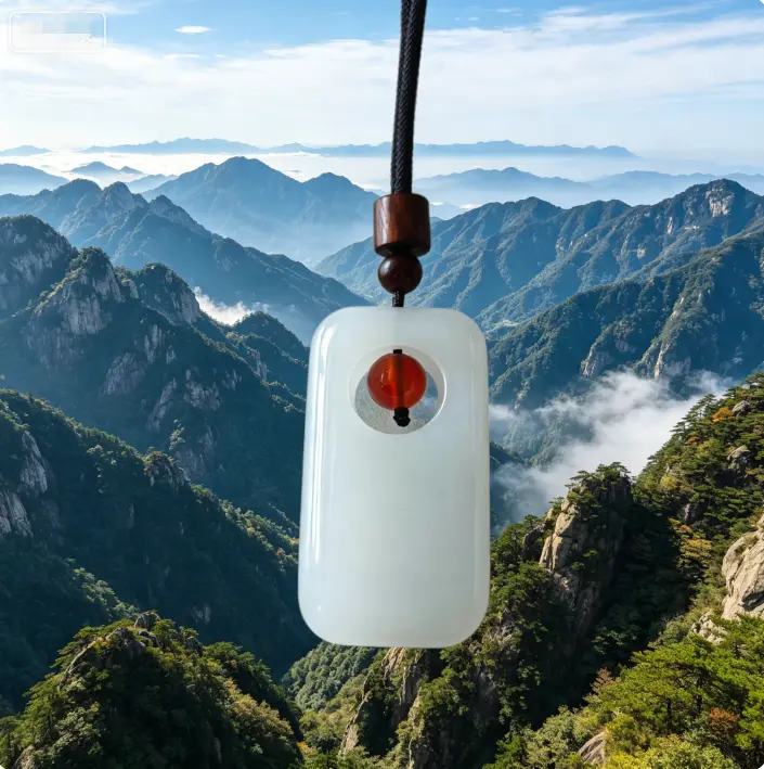 Oriental Plain White Jade Ping An Brand Taoist Calming Energy Pendant Necklace