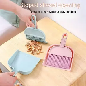 2pc Mini Broom & Dustpan Set, + Washed Blue, Durable Plastic, Home Care Supplies, Perfect for Desk, Office, Kitchen, Sofa, Pet Cleaning, Home Cleaning Products