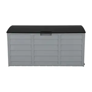 75 Gallon Outdoor Storage Box, Lockable Plastic Storage Containers with Lid, Patio Deck Box Furniture for Garden, Pool, Balcony, Yard (Grey)