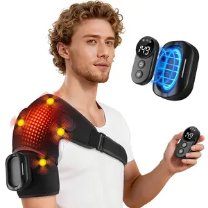 Electric Heating Vibrating Shoulder Wrap Pad with Remote Control, 4 Motor Vibration, 5 Intensity Levels, Universal Left and Right Shoulder Massage Support Belt Strap, Relaxing Gift
