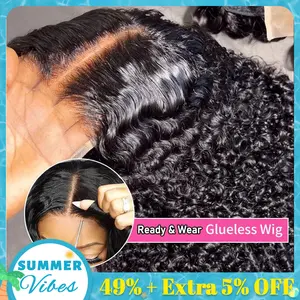Bling Hair Easy Wear Ready and Go 5x5 HD Lace Closure Deep Wave Human Hair Wigs 6x4 Curly Glueless Wigs Pre Plucked Pre Cut Pre Bleached Lace Wig For Women Beginner Friendly with Baby Hair #Summervibes