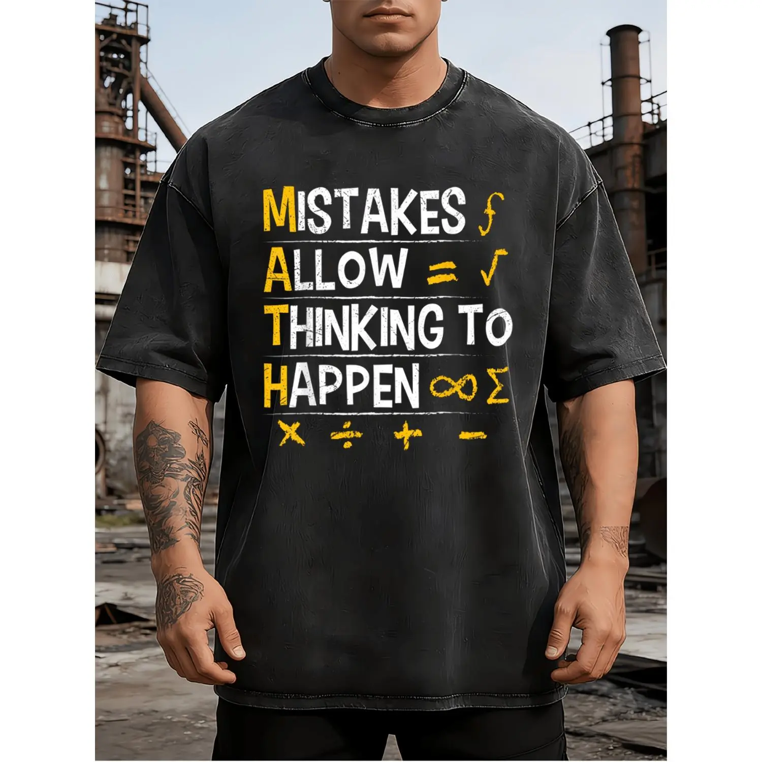Men' Funny Math Teacher Gift T-Shirt - "Mistakes Allow Thinking to Happen" with Integral, Square Root, Infinity & Sigma Symbols - Black Cotton Crew Neck Short Sleeve Shirt Suitable for Back to School, Graduation, School Events - Casual Wear