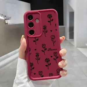 Elegant Black Rose Pattern Phone Case, Enhanced Camera Protection,Shockproof Skin-Friendly Touch Soft Cover for Samsung Galaxy S21 S22 S23 S24 S25 S26 Ultra Plus FE A13 A14 A15 A16 A17 A33 A34 A35 A36 A52 A53 A54 Note20
