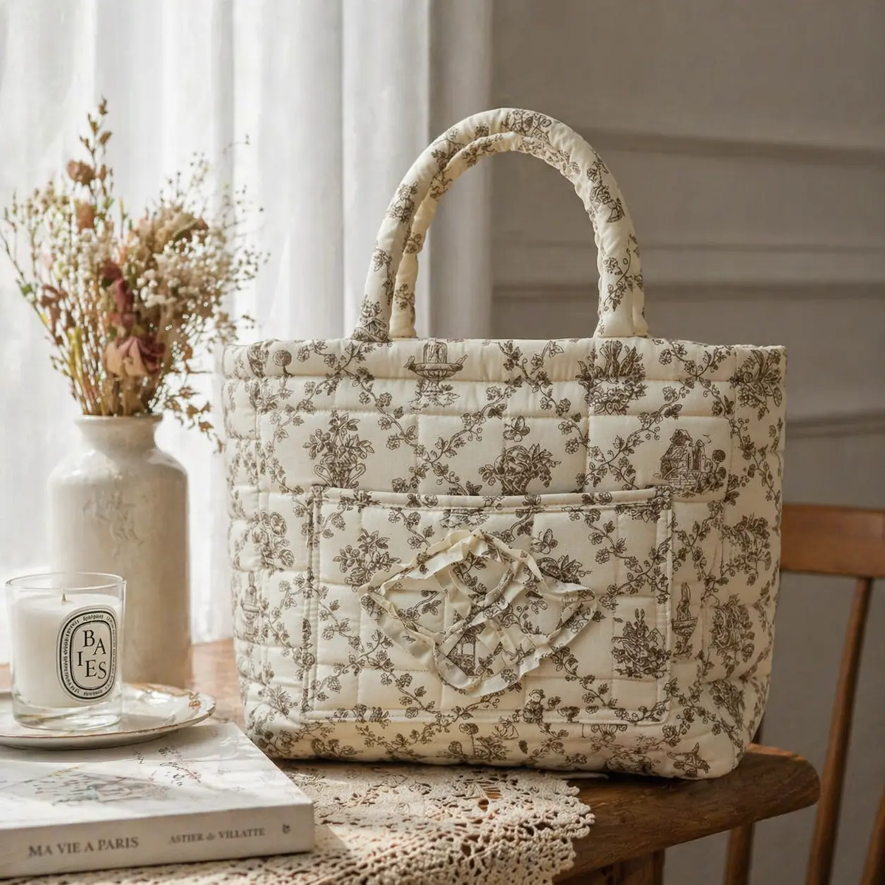 French Vine [Storage Basket] (Coffee Floral)