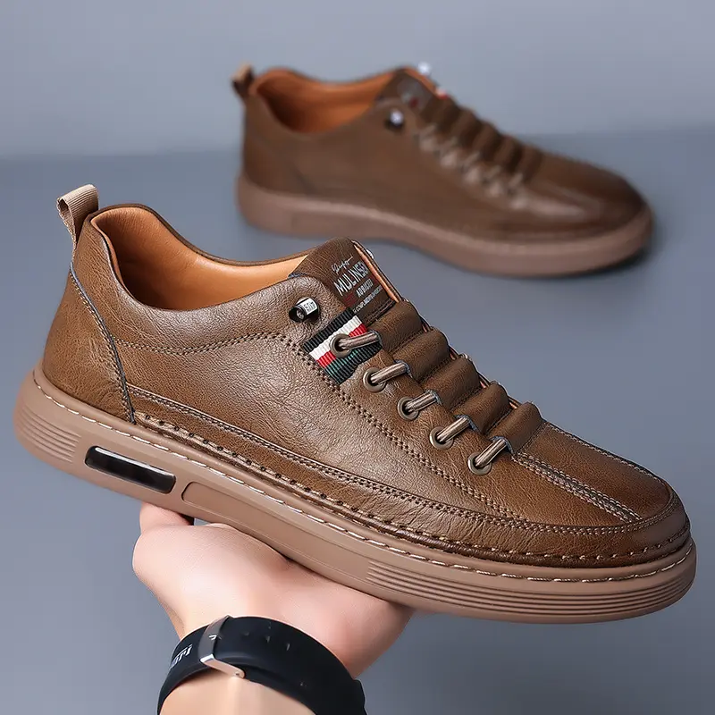 2026 Spring New Men's Leather-Top Sport Casual Shoes, One-Slip-On Loafers, Fashion Skateboarding Shoes, Lightweight Skateboarding Shoes, British-Style Loafers Thick Sole