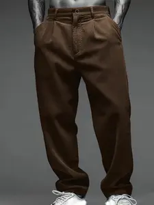 Men's Corduroy Casual Pants, Button Closure, Zipper Inset, Comfortable Soft, Breathable, Back Pocket Design, Mid Waist, All Seasons