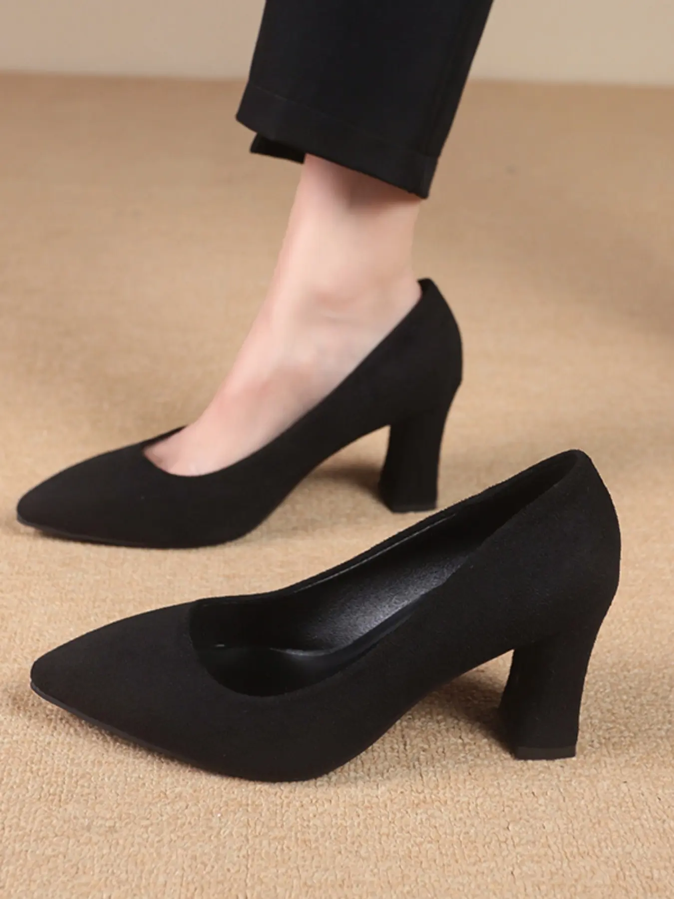 New French Style Low Heel Pumps Pointed Toe High Heels, Comfortable Stylish Fashion Elegant Classy Women Work Shoes, Suitable for Office Business Commute Party, Classic Elegant Shoes