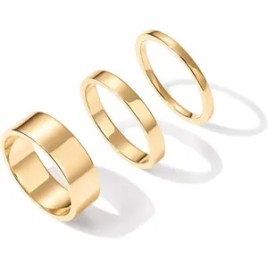 Women's 18 Karat Gold Plated 3-Ring Set - Fashion Stackable Rings, Costume Jewelry Accessory, Stackable Ring