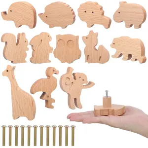 Wooden Animal Cabinet Knobs Decorative Wood Dresser With Screws Pulls Marine Woodland Animals Handles For Home Furniture Decor(woodland 12 Sets)