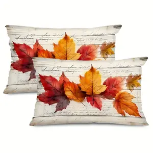 2pcs Autumn Pillow Covers - Autumn Maple Leaves Harvest Design with Vintage Script, Rustic Farmhouse Decor, Zipper Closure & Machine Washable for Thanksgiving Home, Bedroom, Single-sided Printing Without Pillow Core