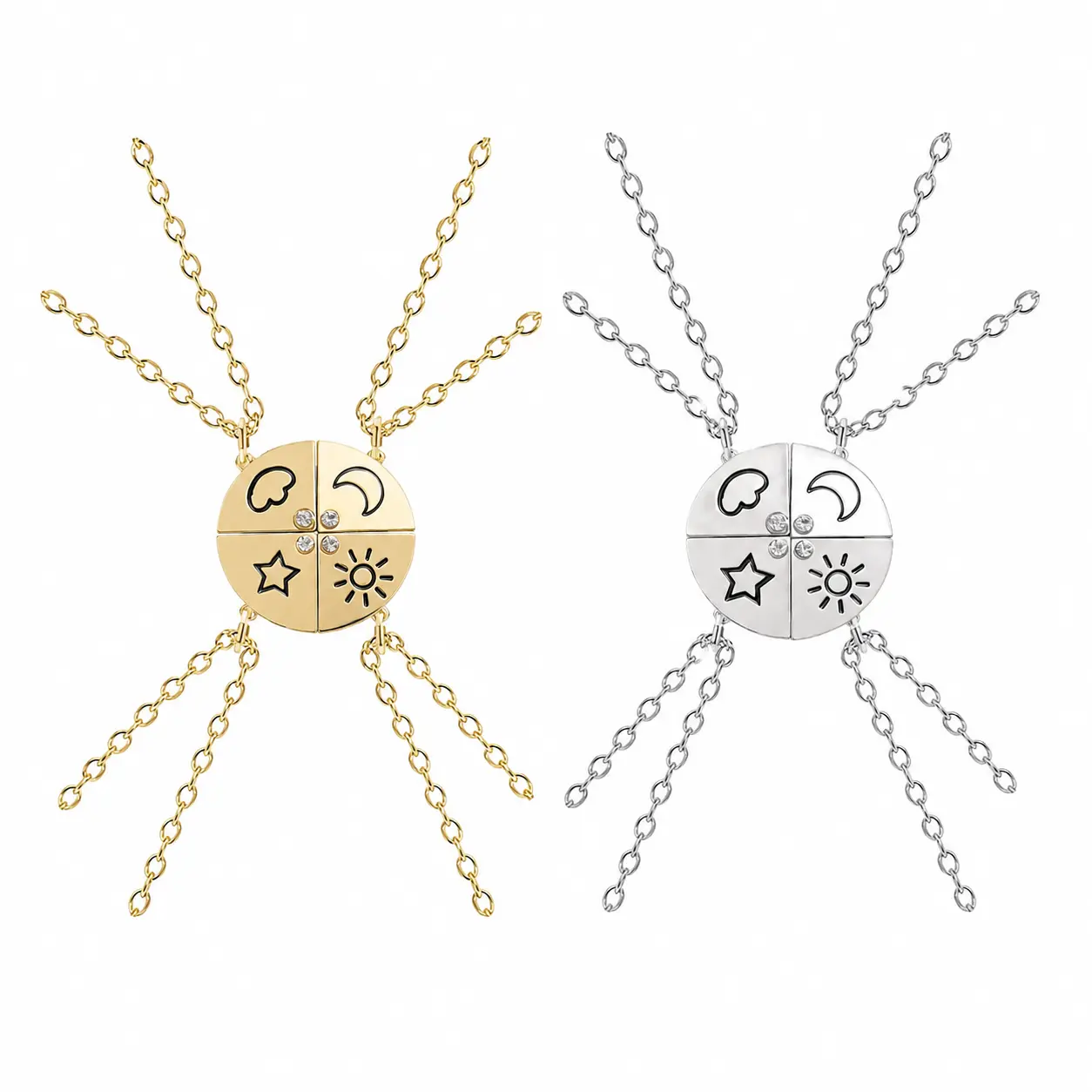 4 Pack Back to School Friendship Necklace, Round Sun Star Moon Pendant Puzzle Necklace,Strengthen Friendship & Spread Warm Kindness,Perfect Back to School Gift for Best Friends
