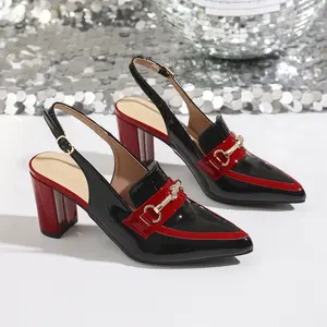 Women's Pointed Toe High Heeled Single Shoes, Metal Chain Decoration Chunky Heeled High Heeled Sandals, Back Trip Strap Adjustable Metal Buckle Design, Suitable for Outdoor Business Office Girl Footwear, Stylish Shoes for Women