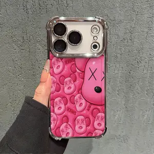Pink KAWS Allover Print iPhone 17 AIR 17 PRO 16 PRO 15  PRO MAX  14 PLUS 13 PRO 12 11 series (silicone softshell) airbag anti-drop and shockproofmobile phone protective case