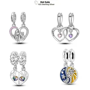 925 Silver Infinite Love Clover Mother Sun Moon Double Charms Fit Pendant Bracelet Necklace Beads DIY Jewelry Sister Gifts Charm