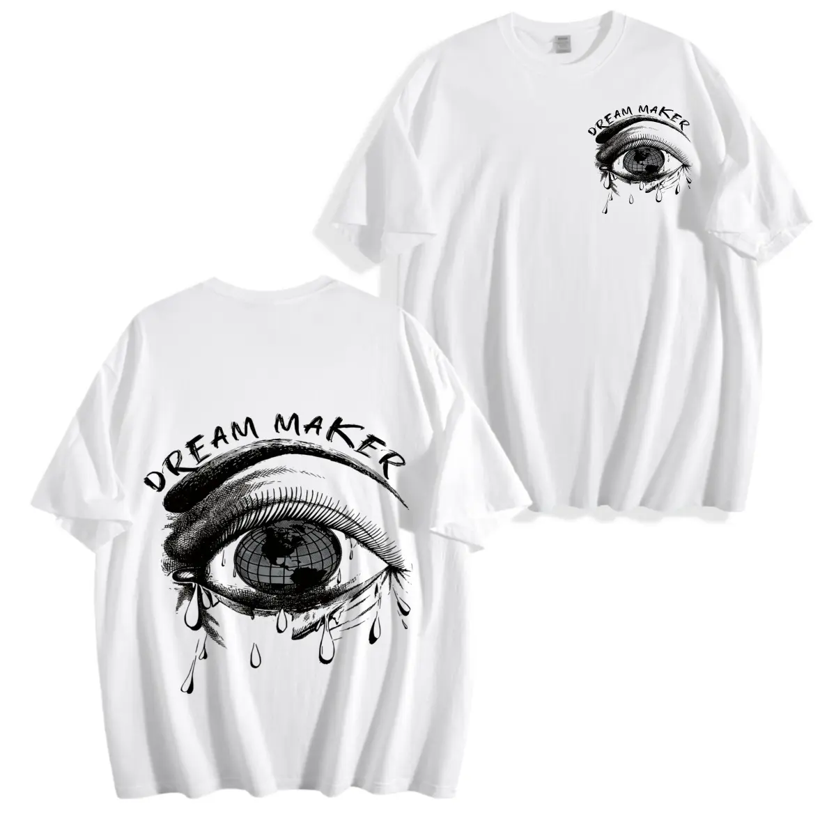 Men's Casual Graphic Tshirt with 'Dream Maker' Eye Print, 100% Cotton Menswear Short Sleeve Top with Front and Back Design, Shortsleeve