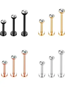 12 Pcs 16G Lip Studs 6mm 8mm 10mm Stainless Steel Internally Threaded Lip Nose Cartilage Tragus Helix Rings Forward Opal CZ Heart Flat Back Monroe Piercing Jewelry Rhinestone Nose Ring