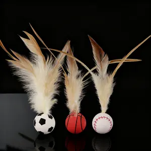 GIFT Interactive Cat Toys Set, 3 Piece Bouncing Badminton Ball with Feathers, Cat Chasing Exercise to Calm Down The kitten's Mood， Indoor Kitten Play cheap pettoys responsive Halloween Christmas Feathered