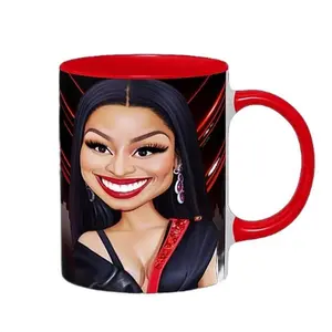 Hip Hop Mug Shots Classic Caricature Ceramic Mug with Color Handle/Rim Coffee Drinkware Printed Colorful Tea Reusable Reuse Cup