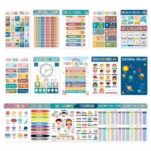 16 Pcs Children Early Education Posters Set, Alphabet Learning Chart, English/french/german/spanish Learning Cognitive Posters, Glue Points Included, Classroom Decor
