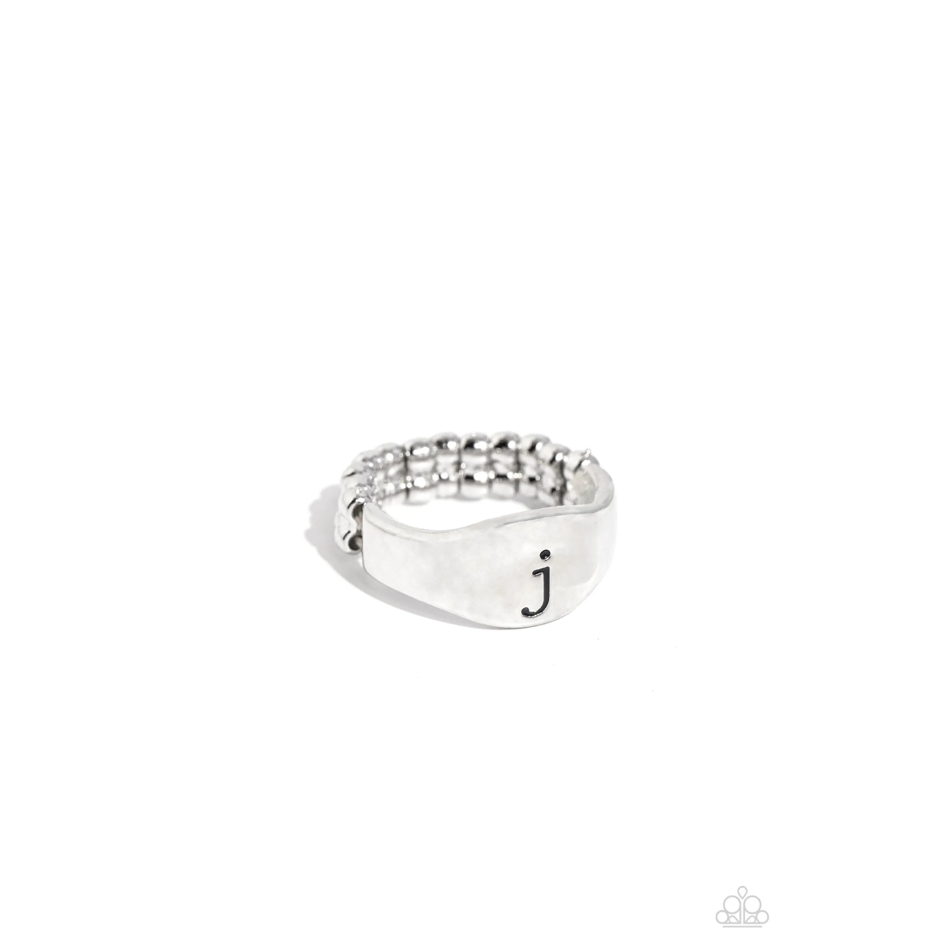 Monogram Memento - Silver - J - Initial Letter Alphabet Ring - Paparazzi