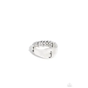 Monogram Memento - Silver - J - Initial Letter Alphabet Ring - Paparazzi