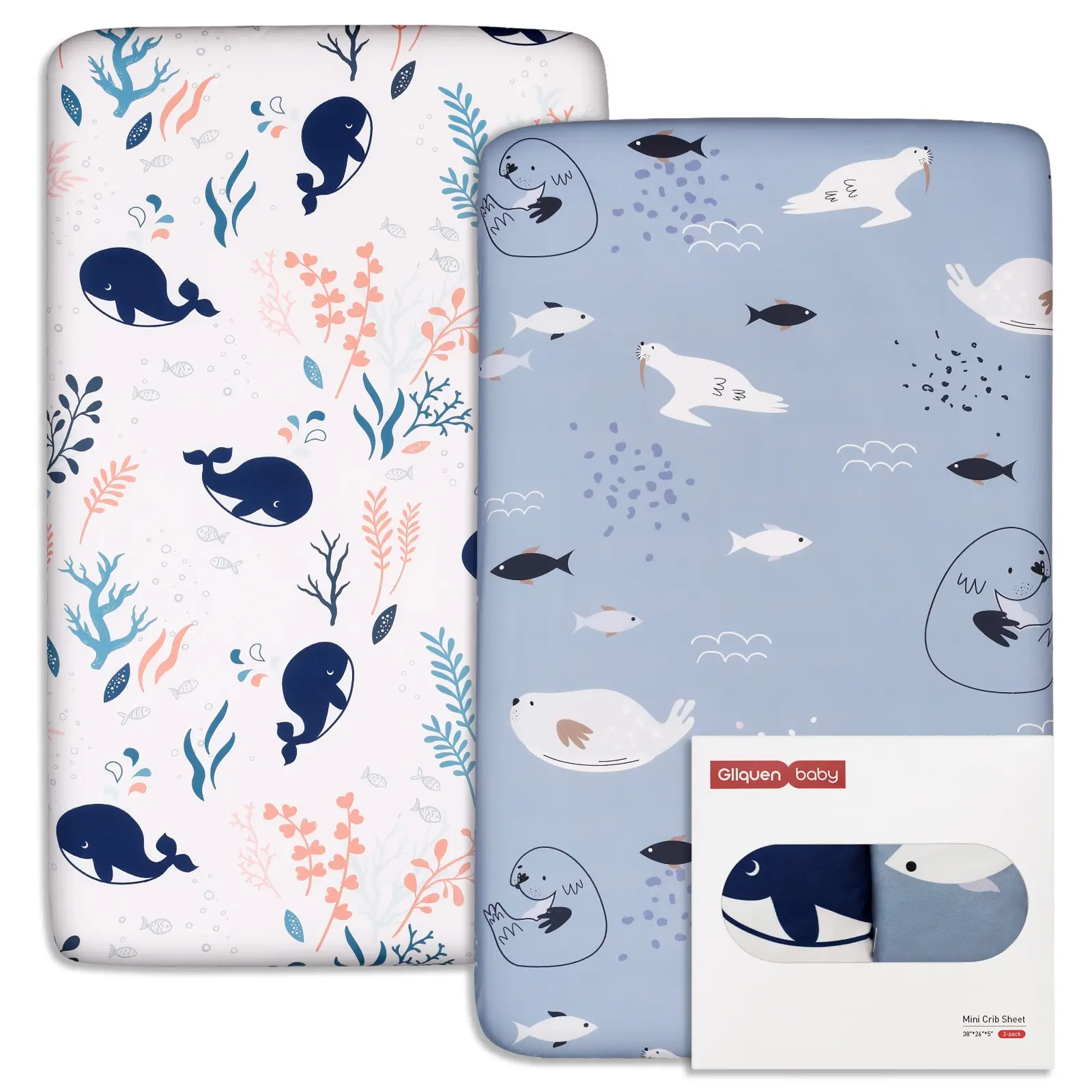 2 Pack Pack N Play Sheets, Fitted for Pack and Play Mattress, Ultra Soft Natural Fit, Portable Mini Cribs Sheet, Cradle Sheets for Boys & Girls, Baby Furniture, Kid Bedding, All Season Bedding