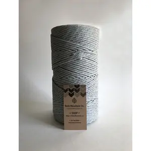 4mm Single Strand Macrame Cord 1 Ply Twisted Cotton Craft String - Light Gray Fiber Art Rope