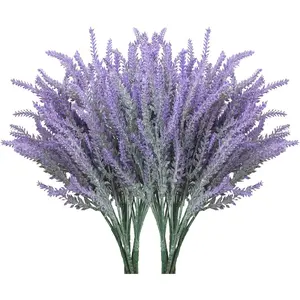 10 Bundles Fake Flowers Artificial Lavender Faux Plastic Plants Purple Flowers for Home Wedding Kitchen Garden Patio Porch Window Box Office Table Centerpieces Car Indoor Outdoor Decors