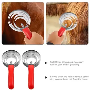 2 Pcs Horse Massage Cleaning Brush Livestock Hairbrush Grooming Tools Stainless Steel Lightweight AntiSkid Handle Remove