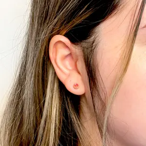 Pink Ruby Birthstone Earrings – 4mm Dainty Studs – 18k Gold Plated July Birthstone Jewelry – Minimalist Crystal Earrings