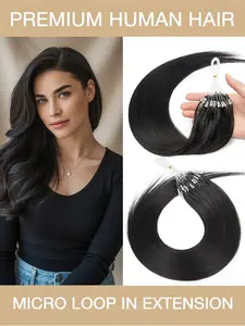 50 Strands/bag (30g) Real Hair Micro Ring Extensions, Invisible Beads, Natural Straight, Suitable for Thin Hair, Blonde/chestnut Color Options