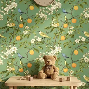 1 Roll 17.5" (44.5cm) Vintage Chinese Floral Bird Peel and Stick Wallpaper, Easy DIY Self Adhesive Wall Decal, Removable Waterproof Contact Paper for Kitchen Cabinet Furniture Renovation