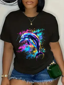 100% Cotton Unisex Dolphin Watercolor Motif Sea Ocean Animal Dolphin Lover T-Shirt