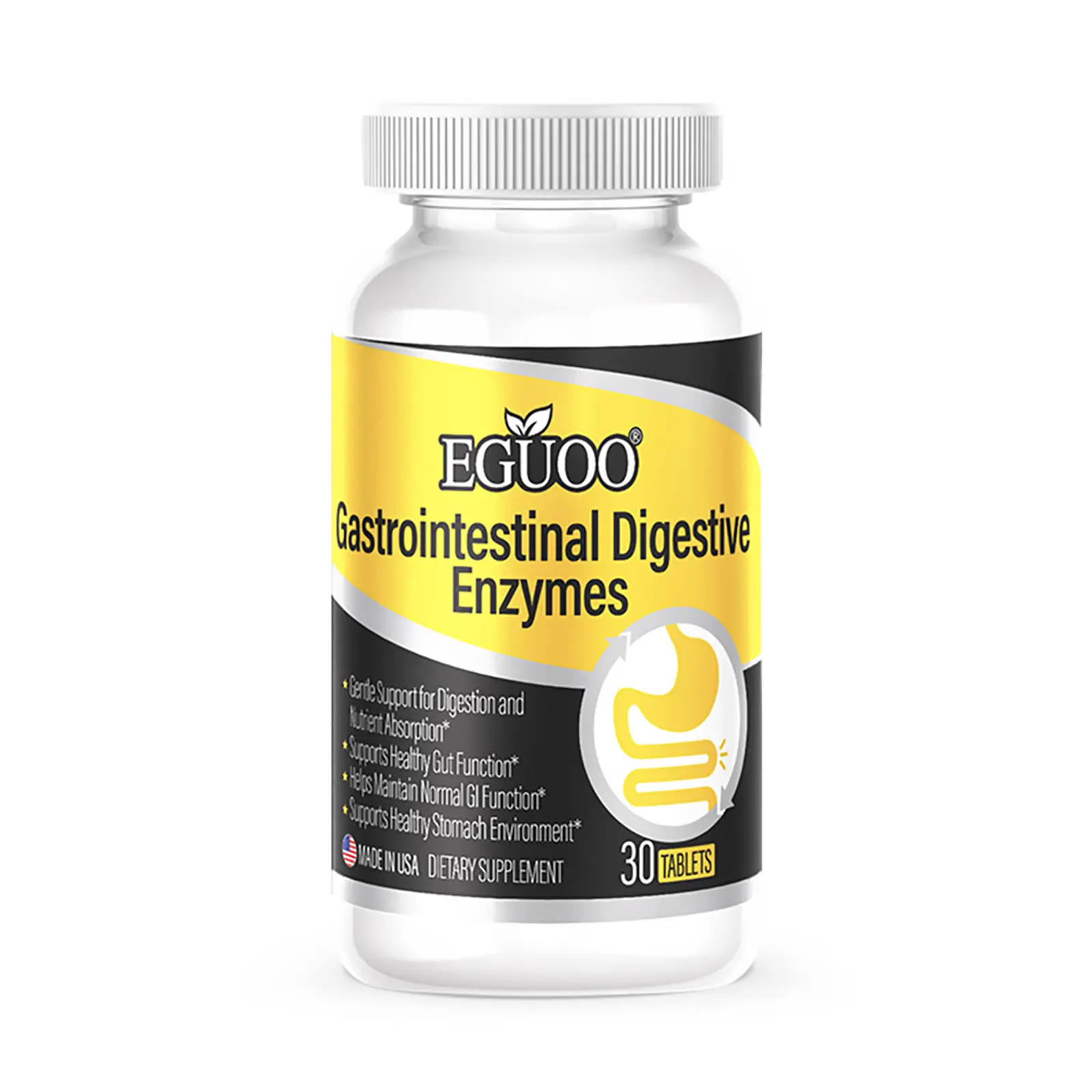 EGUOO Gastrointestinal Digestive Enzymes Healthcare Supplement - Multi-Prebiotic Complex with Plant Extracts, 30 Tablets for Gut Health & Digestion Support