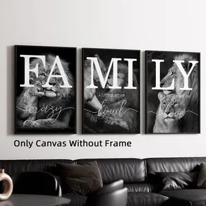 Set of 3 Optinal Frame Black And White Lion Family Quote Home Signs Canvas Painting, Unframed Art Print, Poster And Prints Animal Wall Art, Living Room Decoration Bedroom Modern Home Decor