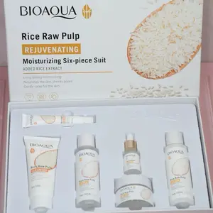 Bioaqua Rice Raw Pulp Set Skincare - Rejuvenating Moisturizing Six-piece Suit with Added Rice Extract for Long Lasting Moisturizing and Nourishing Skin