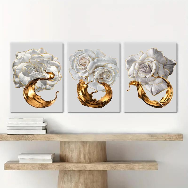 Wooden Framed Canvas Painting, 3 Counts/set Flower Pattern Wall Art, Modern Art for Home Living Room Bedroom Office Decor Wooden Framed Canvas Painting, 3 Counts/set Flower Pattern Wall Art, Modern Art for Home Living Room Bedroom Office Decor