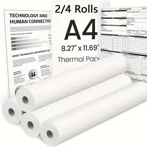 2/4 Rolls A4 Thermal Paper, Fast Drying 21x29.6 Cm, Thick Glossy, Suitable for Portable Devices, Smooth Printing, Enhanced Clarity